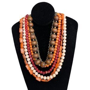 𝅺calypso St. Barth For Target Multi-Strand Beaded Necklace Browns Coral Gold